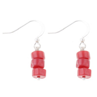 Natural Coral Drop Earring, brass earring hook, red, 6x30mm, 5Pairs/Bag, Sold By Bag