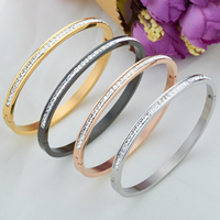 Titanium Steel Bangle plated with rhinestone 4mm Inner Approx Length Approx 7 Inch Sold By Lot