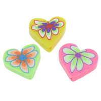 Polymer Clay Beads, Heart, handmade, with flower pattern, mixed colors, 17-19x16-18mm, Hole:Approx 1mm, 100PCs/Bag, Sold By Bag
