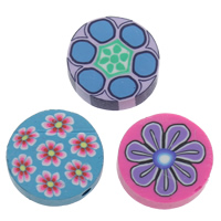 Polymer Clay Beads, handmade, with flower pattern & mixed, 20x20x6mm, Hole:Approx 1.5mm, 100PCs/Bag, Sold By Bag