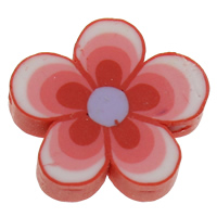 Grânulos de argila de polímero, Flor, feito à mão, vermelho, 16x16x5mm, Buraco:Aprox 1.5mm, 100PCs/Bag, vendido por Bag