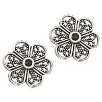 Tibetan Style, Flower, antique silver color plated, hollow, nickel, lead & cadmium free, 15x15x2mm, Inner Diameter:Approx 2mm, 1000PCs/Lot, Sold By Lot