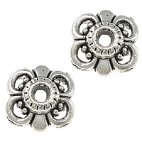 Tibetan Style Bead Cap, Flower, antique silver color plated, hollow, nickel, lead & cadmium free, 9x9x3mm, Hole:Approx 1mm, 1000PCs/Lot, Sold By Lot
