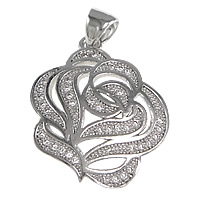 Cubic Zirconia Micro Pave Brass Pendant, Flower, platinum plated, micro pave cubic zirconia, nickel, lead & cadmium free, 19x23x3mm, Hole:Approx 3.5x4mm, 5PCs/Lot, Sold By Lot