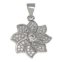Cubic Zirconia Micro Pave Brass Pendant, Flower, platinum plated, micro pave cubic zirconia, nickel, lead & cadmium free, 16x18.50x3mm, Hole:Approx 4x5mm, 5PCs/Lot, Sold By Lot
