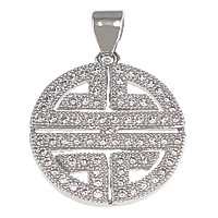 Cubic Zirconia Micro Pave Brass Pendant, Flat Round, platinum plated, micro pave cubic zirconia, nickel, lead & cadmium free, 17x19.50x2mm, Hole:Approx 3x4mm, 5PCs/Lot, Sold By Lot