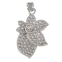 Cubic Zirconia Micro Pave Brass Pendant, Flower, platinum plated, micro pave cubic zirconia, nickel, lead & cadmium free, 16x24x4mm, Hole:Approx 3.5x5mm, 5PCs/Lot, Sold By Lot