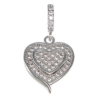 Cubic Zirconia Micro Pave Brass Pendant, Heart, platinum plated, micro pave cubic zirconia, nickel, lead & cadmium free, 13x16x2.50mm, Hole:Approx 2x5mm, 5PCs/Lot, Sold By Lot