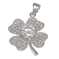 Cubic Zirconia Micro Pave Brass Pendant, Four Leaf Clover, platinum plated, micro pave cubic zirconia, nickel, lead & cadmium free, 17x21.50x5.50mm, Hole:Approx 3.5x4mm, 5PCs/Lot, Sold By Lot