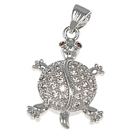 Cubic Zirconia Micro Pave Brass Pendant, Turtle, platinum plated, micro pave cubic zirconia, nickel, lead & cadmium free, 14x21x5mm, Hole:Approx 3.5x5mm, 10PCs/Lot, Sold By Lot