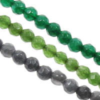 Agat perler, Agate, Runde, facetteret, flere farver til valg, 4mm, Hole:Ca. 1mm, Længde Ca. 15 inch, 5Strands/Bag, Ca. 90pc'er/Strand, Solgt af Bag