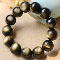 Gold Obsidian Bracelet Round natural Grade AAAAA Sold Per Approx 7.5 Inch Strand