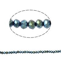 Abalorios de Cristal con forma Toroidal, imitación de cristal de swarovski, chapado en color metálico, 3x4mm, agujero:aproximado 1mm, longitud:aproximado 20 Inch, 10Strandsfilamento/Bolsa, Vendido por Bolsa
