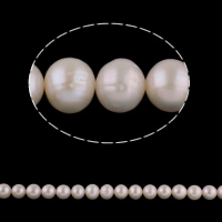 Perlas Redondas Freshwater, Perlas cultivadas de agua dulce, Esférico, natural, Blanco, Grado AA, 9-10mm, agujero:aproximado 0.8mm, Vendido para 15.5 Inch Sarta