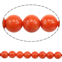 Natürliche Korallen Perlen, rund, rote Orange, 9-9.5mm, Bohrung:ca. 0.5mm, ca. 46PCs/Strang, verkauft per ca. 16 ZollInch Strang
