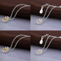 925 Sterling Silver Necklaces, with 1lnch extender chain, Flower, oval chain, more colors for choice, 9x9mm, Length:Approx 16 Inch, 5Strands/Lot, Sold By Lot