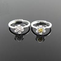 925 Ezüst Nyílt Finger Ring, Virág, galvanizált, több színt a választás, 7.80mm, Méret:6, 5PC-k/Lot, Által értékesített Lot