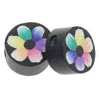 Grânulos de argila de polímero, Roda plana, feito à mão, com padrão de flores, 9x5mm, Buraco:Aprox 1.5mm, 500PCs/Bag, vendido por Bag
