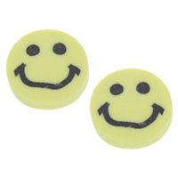 Polymer lerperler, Polymer Clay, smilende ansigt, håndlavet, gul, 15x5mm, Hole:Ca. 1.5mm, 100pc'er/Bag, Solgt af Bag