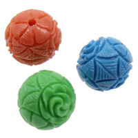 Synthetic Coral Beads, Round, Carved, mixed colors, 12mm, Hole:Approx 1.5mm, 100PCs/Bag, Sold By Bag