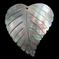 Natural Black Shell Pendants, Leaf, 50x57x5mm, Hole:Approx 1.5mm, 10PCs/Bag, Sold By Bag