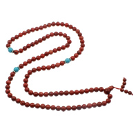 108 Mala Beads, Coral, with turquoise & Tibetan Style, Round, 4-strand, red, 8mm, 10mm, Length:Approx 26.5 Inch, 5Strands/Bag, Approx 108PCs/Strand, Sold By Bag