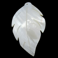 Natural White Shell Pendants, Leaf, 36-39x65-68x3-5mm, Hole:Approx 1.5mm, 20PCs/Bag, Sold By Bag
