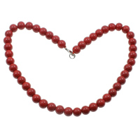 Coral Necklace, Tibetan Style lobster clasp, Round, red, 10mm, Sold Per Approx 18.5 Inch Strand