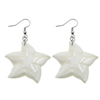 White Shell Drop Earring, brass earring hook, Starfish, natural, 38x62x4mm, 10Pairs/Bag, Sold By Bag