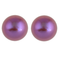 Perles nacres de culture d'eau douce demi percées , perle d'eau douce cultivée, dôme, semi-foré, violet, 9.5-10mm, Trou:Environ 0.8mm, Vendu par paire