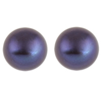 Perles nacres de culture d'eau douce demi percées , perle d'eau douce cultivée, dôme, semi-foré, violet foncé, 8.5-9mm, Trou:Environ 0.8mm, Vendu par paire