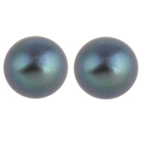 Cultured Half Drilled Freshwater Pearl Beads, Dome, half-drilled, dark green, 8.5-9mm, Hole:Approx 0.8mm, Sold By Pair