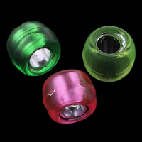 Transparent akryl perler, Drum, sølv foret, gennemsigtig, blandede farver, 9x6mm, Hole:Ca. 4mm, Ca. 1800pc'er/Bag, Solgt af Bag