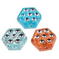Sølv Accent Akryl perler, Hexagon, gennemsigtig, blandede farver, 9x8x4mm, Hole:Ca. 1mm, Ca. 2600pc'er/Bag, Solgt af Bag