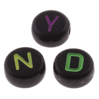 Perles acrylique alphabet, avec le motif de lettre & mélangé & couleur solide, 7x4mm, Trou:Environ 1mm, Environ 3600PC/sac, Vendu par sac