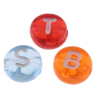 Alphabet Acrylic Beads, transparent & with letter pattern & mixed, 7x4mm, Hole:Approx 1mm, Approx 3600PCs/Bag, Sold By Bag
