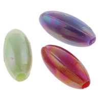 Belagte akryl perler, Oval, AB farve forgyldt, ensfarvet, blandede farver, 6x12mm, Hole:Ca. 1mm, Ca. 2200pc'er/Bag, Solgt af Bag