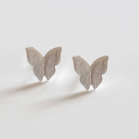 925 Sterling Silver Stud Earring, Butterfly, without earnut & brushed, 6.70x8mm, 20Pairs/Lot, Sold By Lot