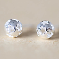 925 Sterling Silver Stud Earring Round without earnut & with flower pattern & hollow Sold By Lot