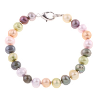 Freshwater Cultured Pearl Bracelet, Freshwater Pearl, brass lobster clasp, Potato, multi-colored, 7-8mm, Sold Per Approx 7.5 Inch Strand