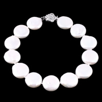 Freshwater Cultured Pearl Bracelet Freshwater Pearl brass box clasp Coin natural white 12-13mm Sold Per Approx 7.5 Inch Strand