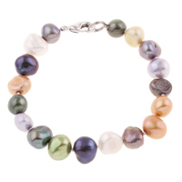 Freshwater Cultured Pearl Bracelet, Freshwater Pearl, brass lobster clasp, Baroque, multi-colored, 9-10mm, Sold Per Approx 7.5 Inch Strand