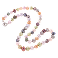Природное пресноводное жемчужное ожерелье, Пресноводные жемчуги, латунь Замок-карабин, Форма картофеля, различной длины для выбора, разноцветный, 7-8mm, продается Strand