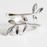 925 Sterling Silver Open Finger Ring, Leaf, adjustable, 14x19mm, US Ring Size:5.5, 10PCs/Lot, Sold By Lot