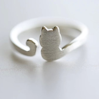 925 Sterling Silver Cuff Finger Ring, Cat, adjustable & brushed, 5x8mm, 2mm, US Ring Size:5, 10PCs/Lot, Sold By Lot