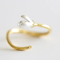 925 Ezüst Mandzsetta Finger Ring, Virág, galvanizált, állítható & kétszínű, 6.50x7.20mm, Méret:6, 10PC-k/Lot, Által értékesített Lot