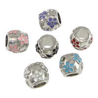 Tibetan Style European Beads, Drum, platinum color plated, with flower pattern & without troll & enamel, more colors for choice, 9.50x8.50mm, Hole:Approx 5mm, 300PCs/Lot, Sold By Lot