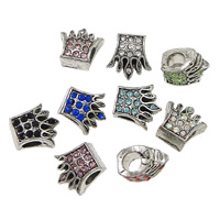 Tibetan Style European Beads, Crown, antique silver color plated, without troll & with rhinestone, more colors for choice, 11.50x11.50x7.50mm, Hole:Approx 4.5mm, 200PCs/Lot, Sold By Lot