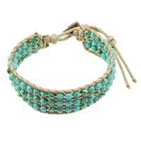 Wrap Bracelet, Turquoise, with Waxed Cotton Cord, stainless steel clasp, adjustable, turquoise blue, 19mm, 4mm, Length:6-8 Inch, 5Strands/Lot, Sold By Lot