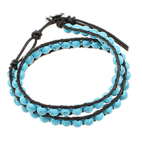 Wrap Bracelet Turquoise with Waxed Cotton Cord stainless steel clasp adjustable &  light blue 9mm 6mm Length 14-16 Inch Sold By Lot
